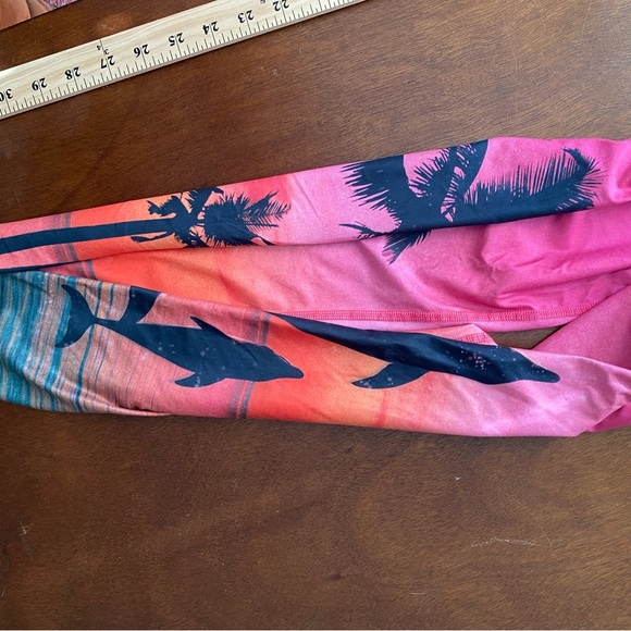 TEEKI Mid Rise Yoga Athleisure Tropical Leggings Large Sunset Beach Boho - Picture 6 of 9